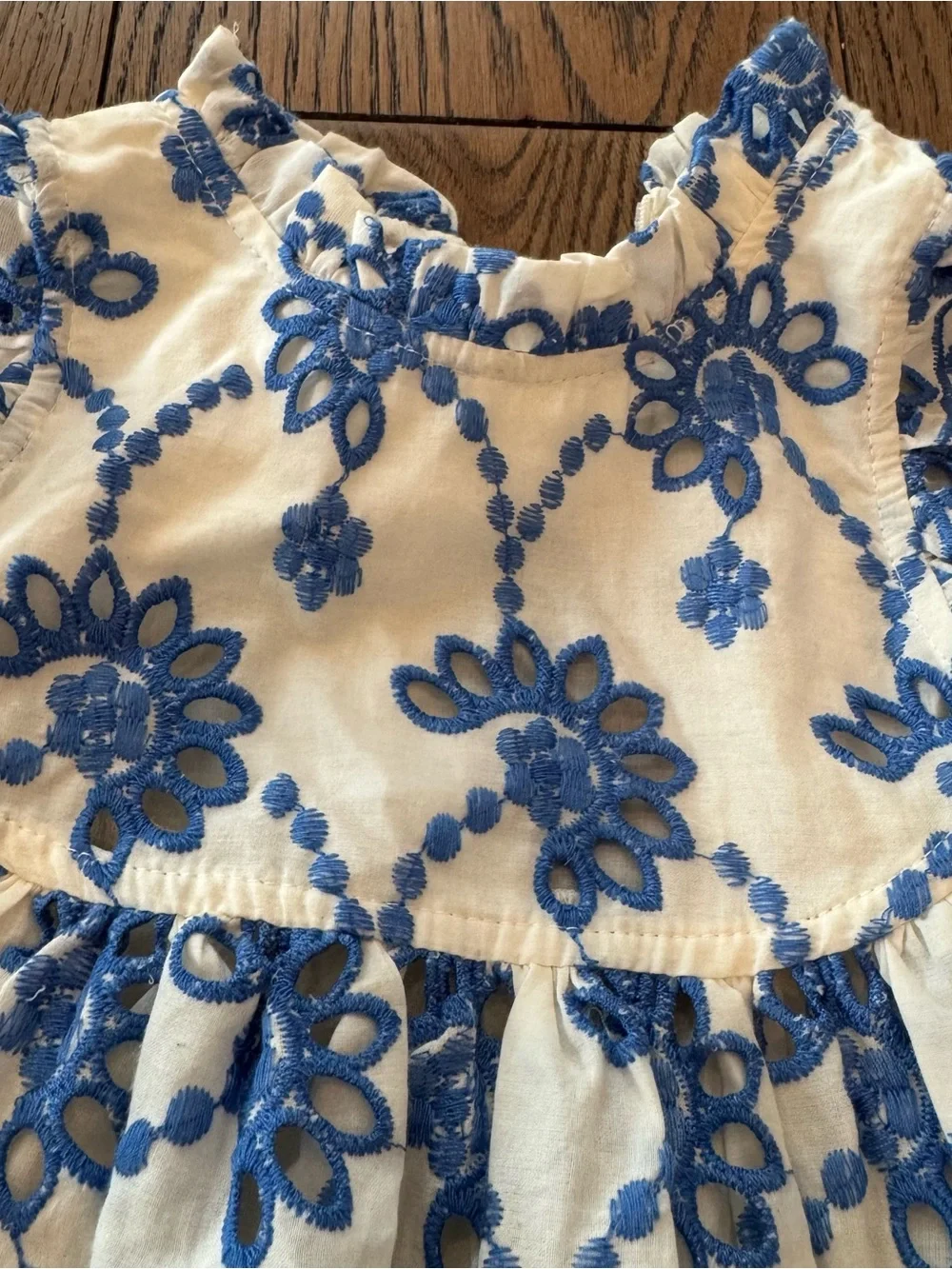 Pink Chicken Cynthia Dress 12-18M Blue Eyelet Embroidered Dress + Bloomer NWT